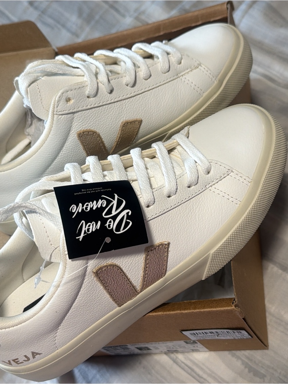 Veja White Leather Sneakers with Tan V Logo